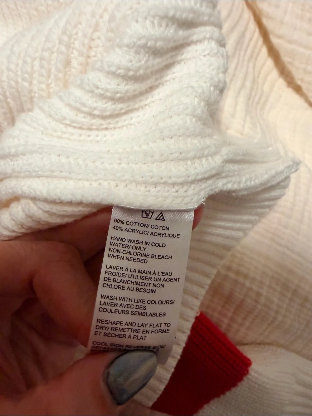 Saks Fifth Avenue Cream Cardigan Sweater with Red & Navy Stripes